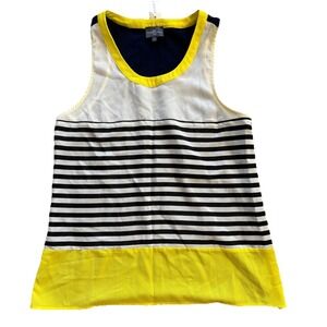 Market & Spruce Navy Blue Yellow Striped Sleeveless Shirt Top Blouse Scoop M